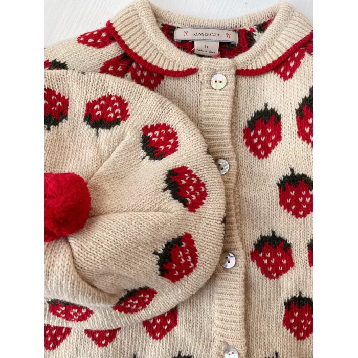 Cardigan din lana merinos - STRAWBERRY - Konges Sløjd