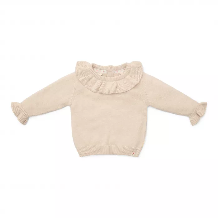 Bluzita din tricot de bumbac organic cu volane - Little Farm - Sand - Little Dutch