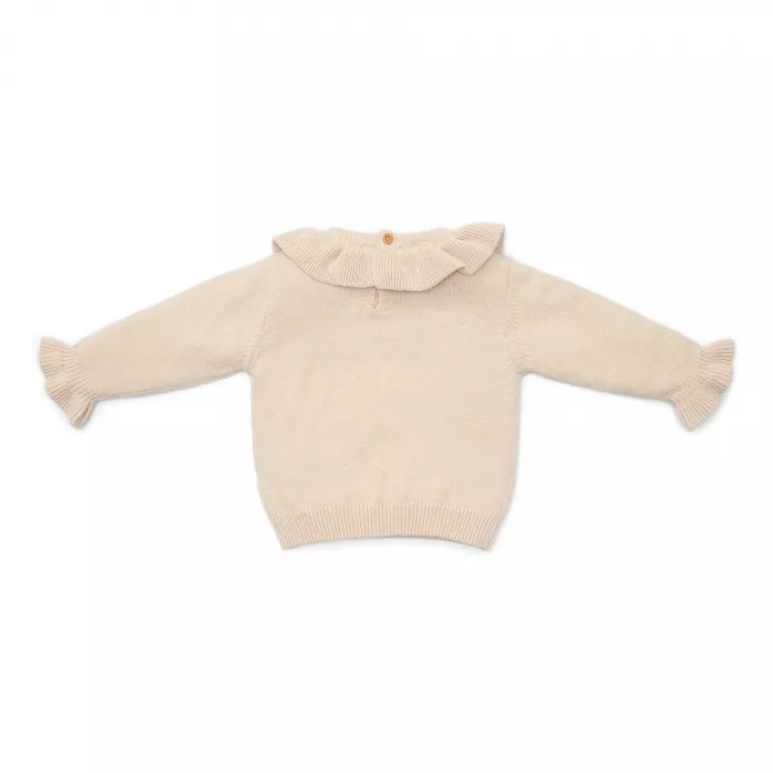 Bluzita din tricot de bumbac organic cu volane - Little Farm - Sand - Little Dutch