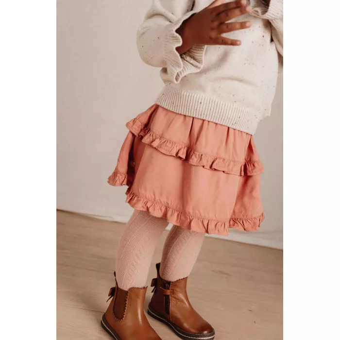 Bluzita din tricot de bumbac organic cu volane - Little Farm - Sand - Little Dutch