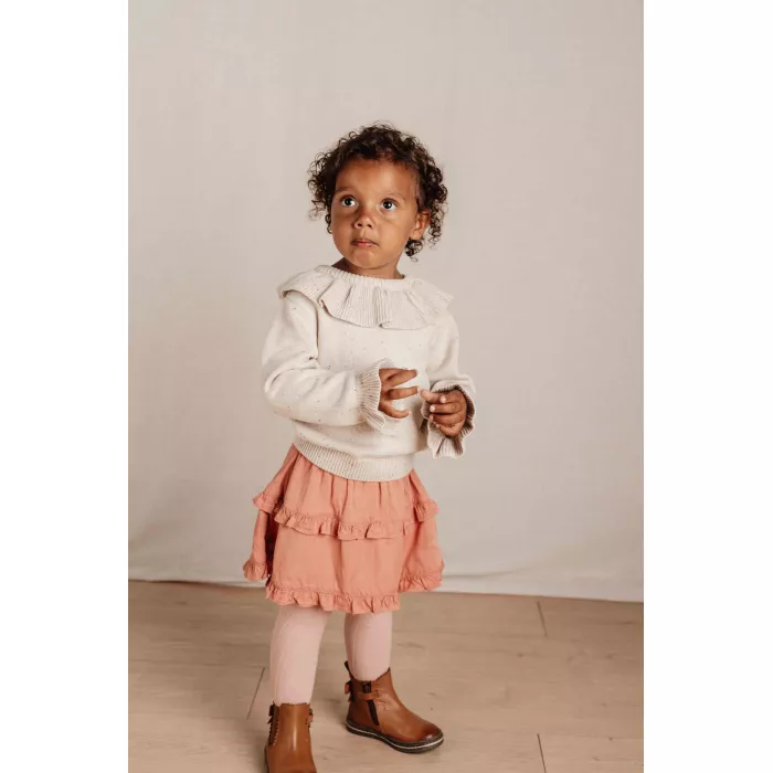 Bluzita din tricot de bumbac organic cu volane - Little Farm - Sand - Little Dutch