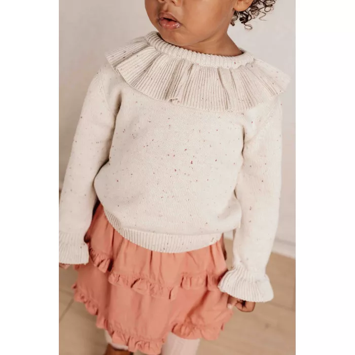 Bluzita din tricot de bumbac organic cu volane - Little Farm - Sand - Little Dutch