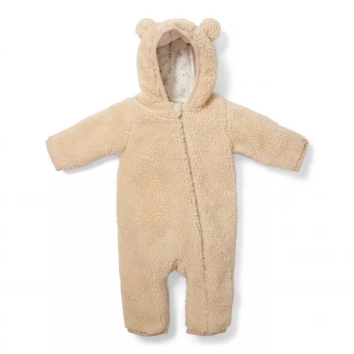 Salopeta captusita cu gluga din material teddy - Sand - Little Dutch