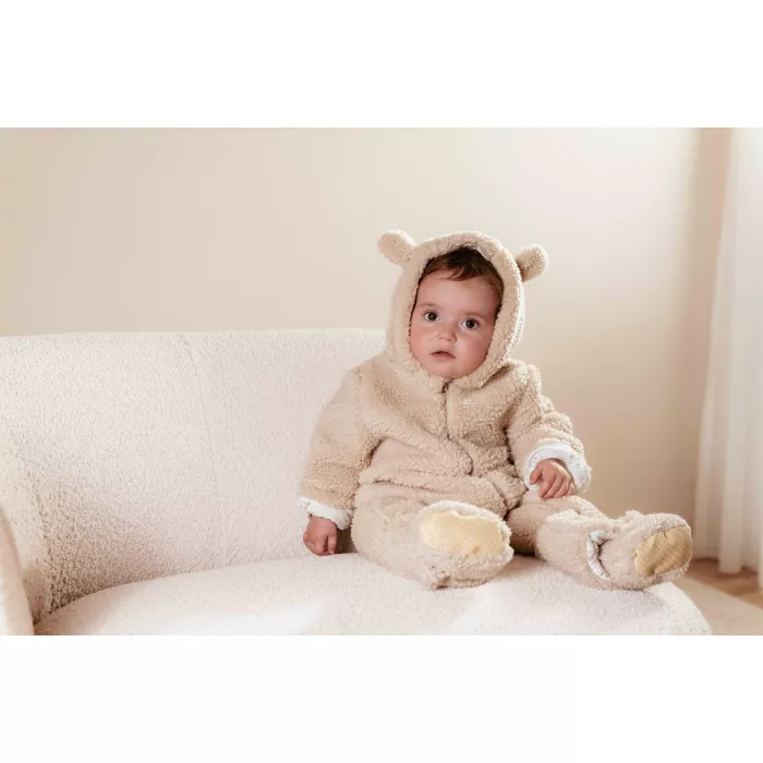 Salopeta captusita cu gluga din material teddy - Sand - Little Dutch