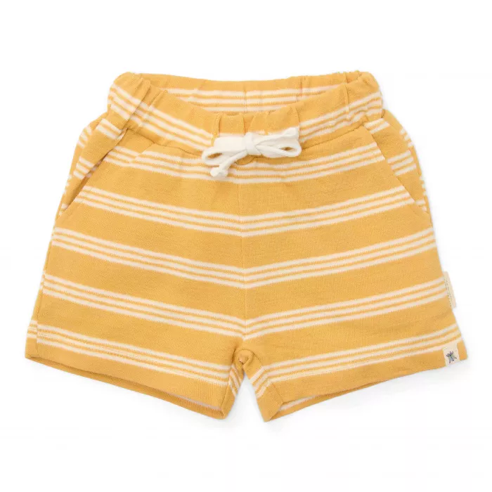 Pantaloni scurti din bumbac organic -Yellow Stripe - Forest Friends - Little Dutch