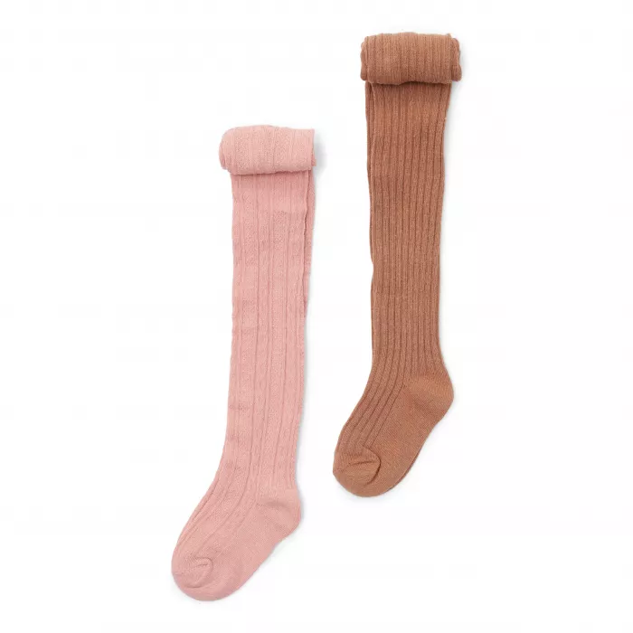 Ciorapi din bumbac - set 2 bucati - Soft Rose / Brown - Little Dutch