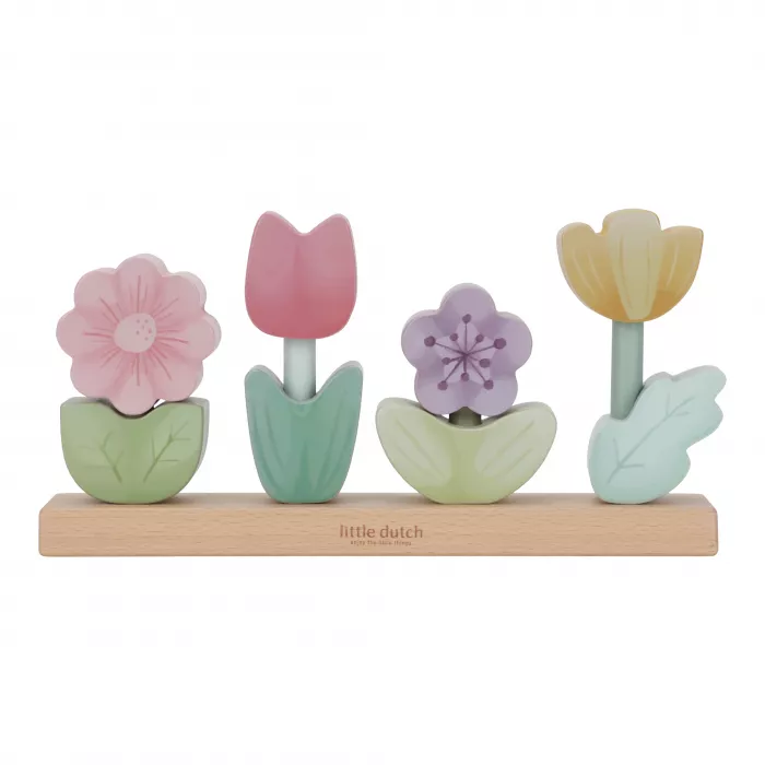 Jucarie din lemn FSC pentru stivuire - Flori - Fairy Garden - Little Dutch