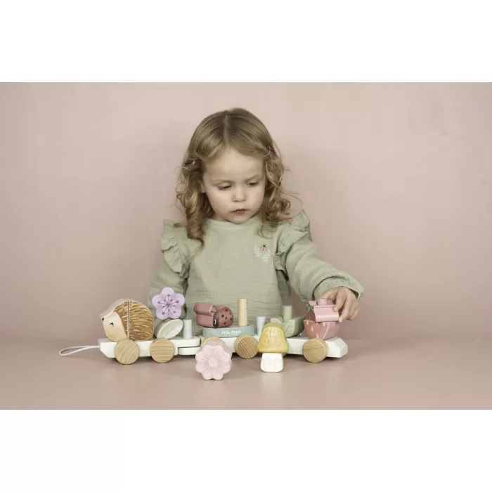 Trenulet din lemn FSC pentru stivuire - Arici - Fairy Garden - Little Dutch