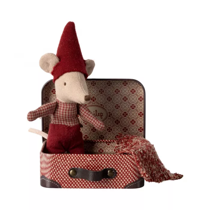 Jucarie textila - CHRISTMAS MOUSE IN SUITCASE - BABY MOUSE - Maileg