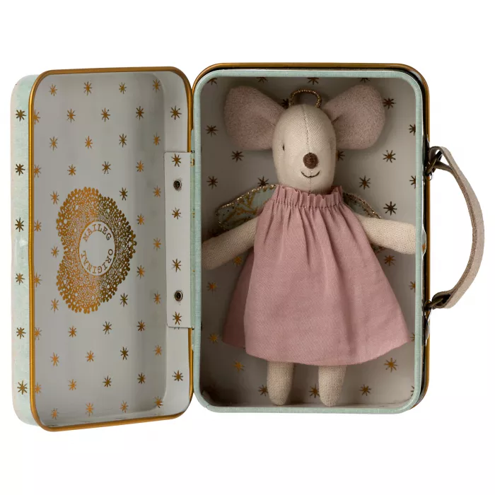 Jucarie textila - ANGEL MOUSE IN SUITCASE - Maileg