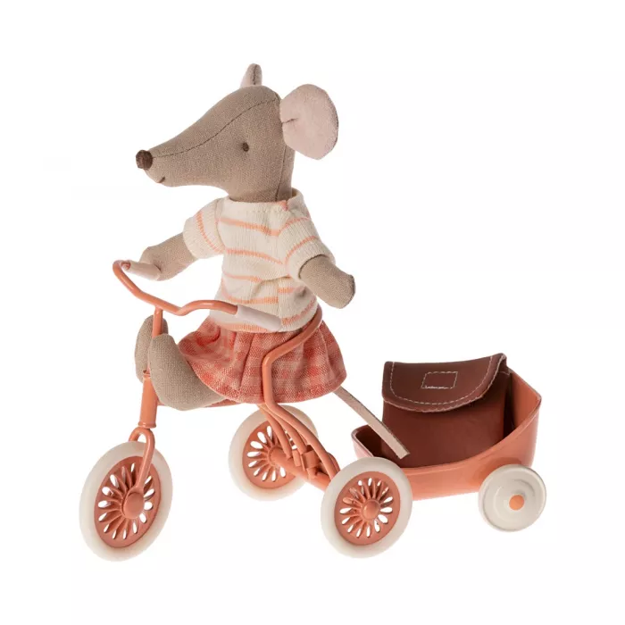 Jucarie textila - Tricycle Mouse - BIG SISTER - Coral - Maileg