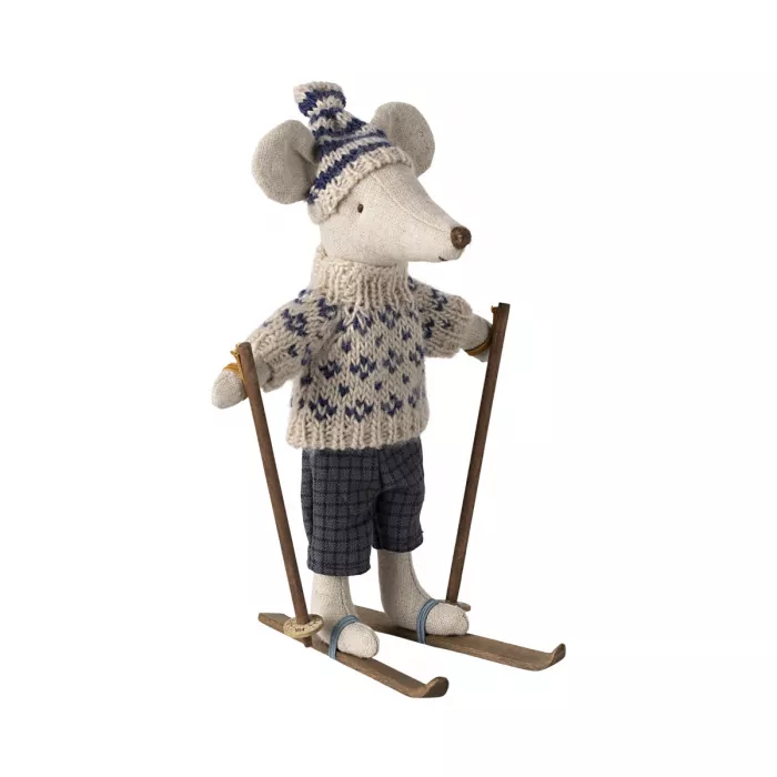 Miniaturi casuta de papusi - Winter mouse with ski set - Dad - Blue - Maileg