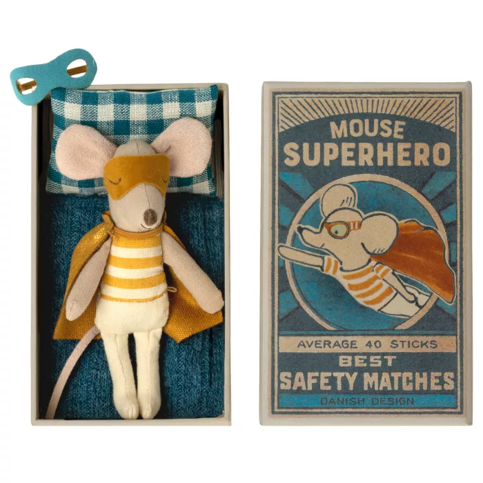 Jucarie textila - SUPER HERO MOUSE IN MATCHBOX - LITTLE BROTHER - Maileg